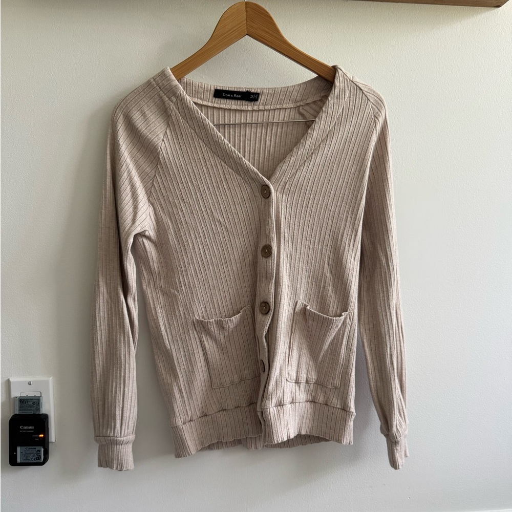 Doe & Rae Ribbed Cream/Light Pink Cardigan